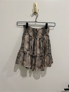Altar'd State Snake Print Ruffle Mini Skirt - Beige & Black